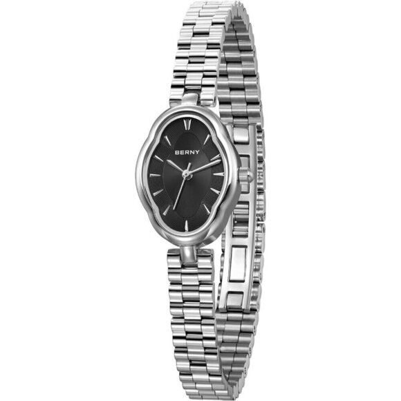 ?Women Black Dainty Ladies Wristwatch Vintage  Mirrors Shape stainless steel main image 7